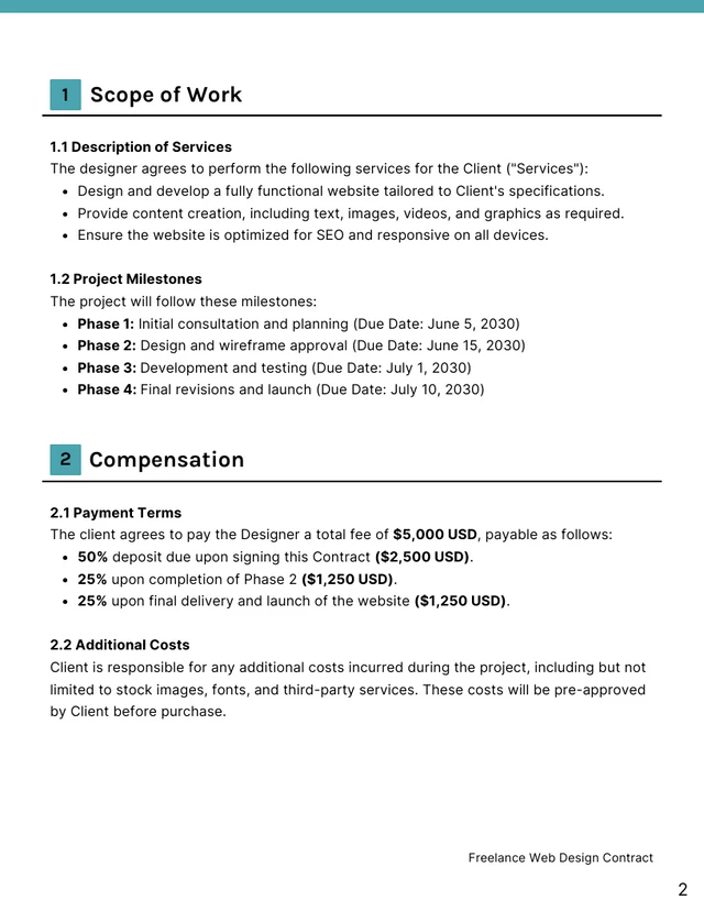 Freelance Web Design Contract Template - page 2