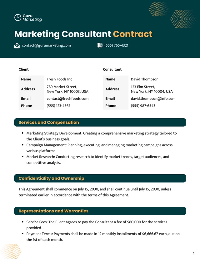 Marketing Consultant Contract Template - page 1