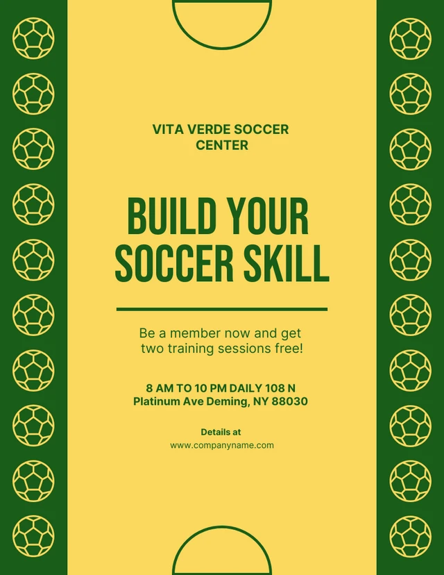 Grüne und gelbe einfache Muster-Illustrations-Fußball-Fähigkeits-Plakat-Schablone