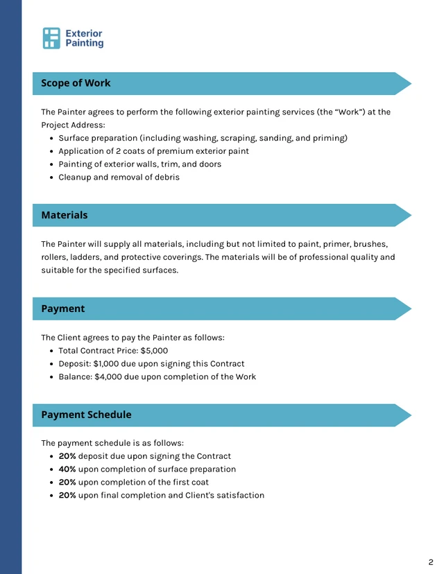 Exterior Painting Contract Template - page 2