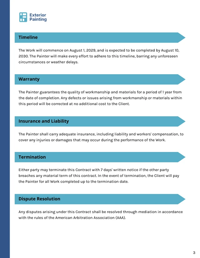 Exterior Painting Contract Template - Page 3