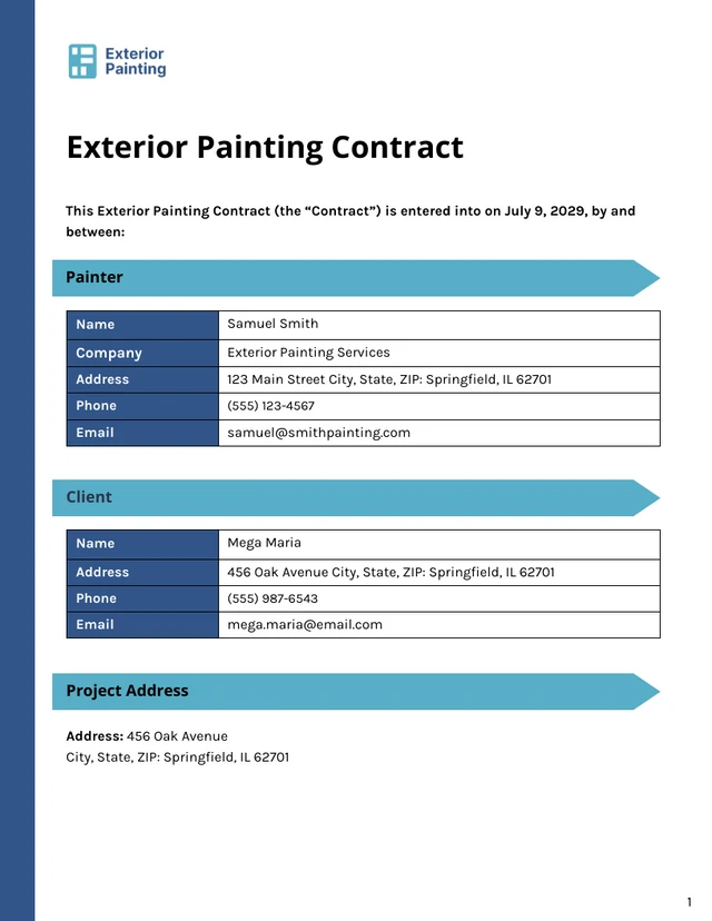 Exterior Painting Contract Template - Page 1