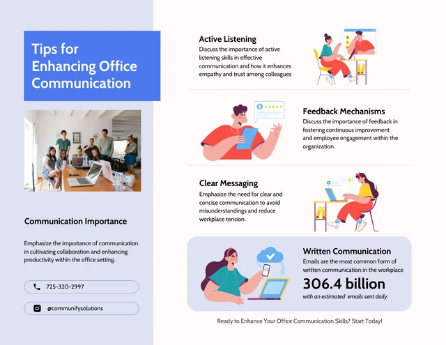 Tips for Enhancing Office Communication infographic Template