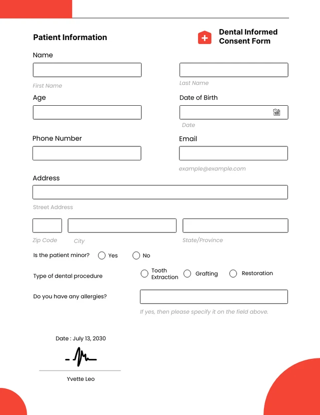 Plantilla de formulario de consentimiento simple, rojo brillante y blanco