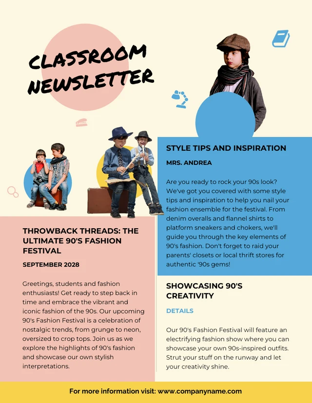 Fun Peach and Yellow Classroom Newsletter Template