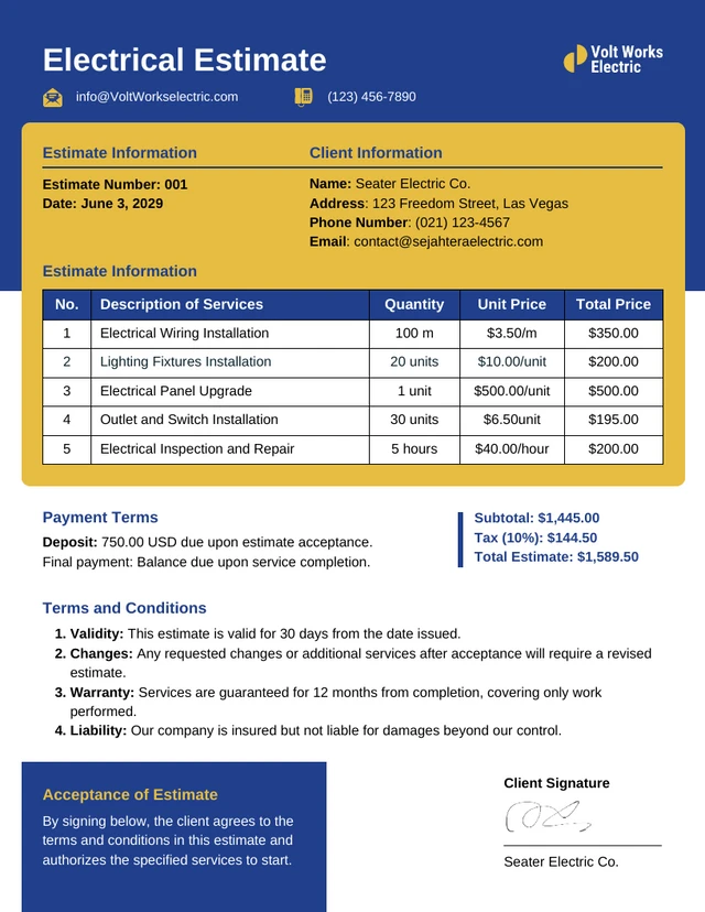 Electrical Estimate Template