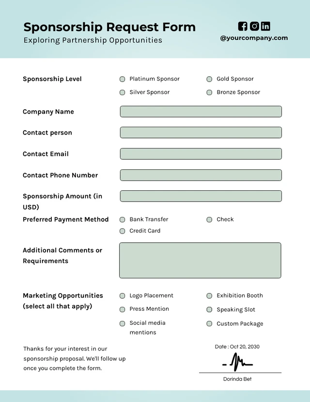 Gradient Green And Black Simple Sponsorship Form Template