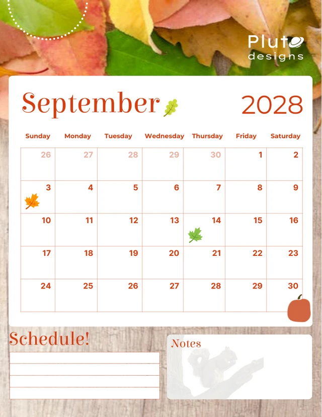 White Simple Fall September Monthly Schedule Template
