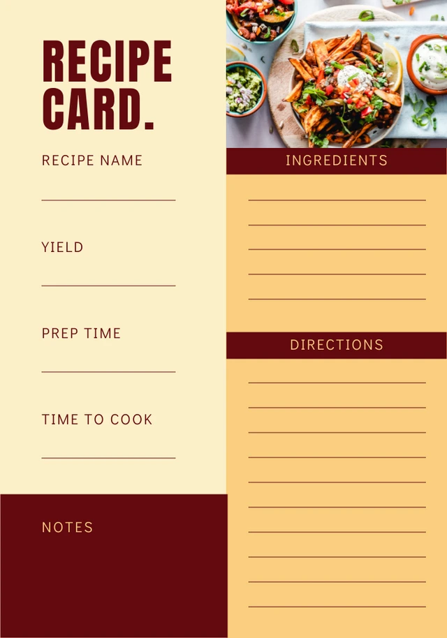 Light Yellow And Maroon Modern Recipe Cards Template