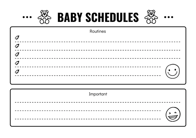 White And Black Cute Illustration Baby Schedule Template