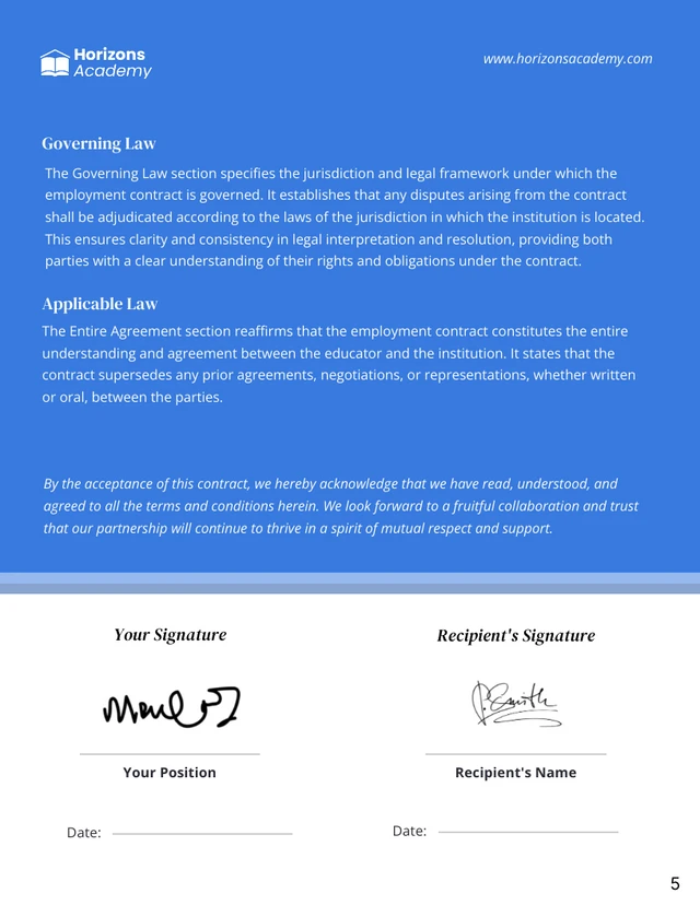 Teacher Employment Contract Template - Page 5