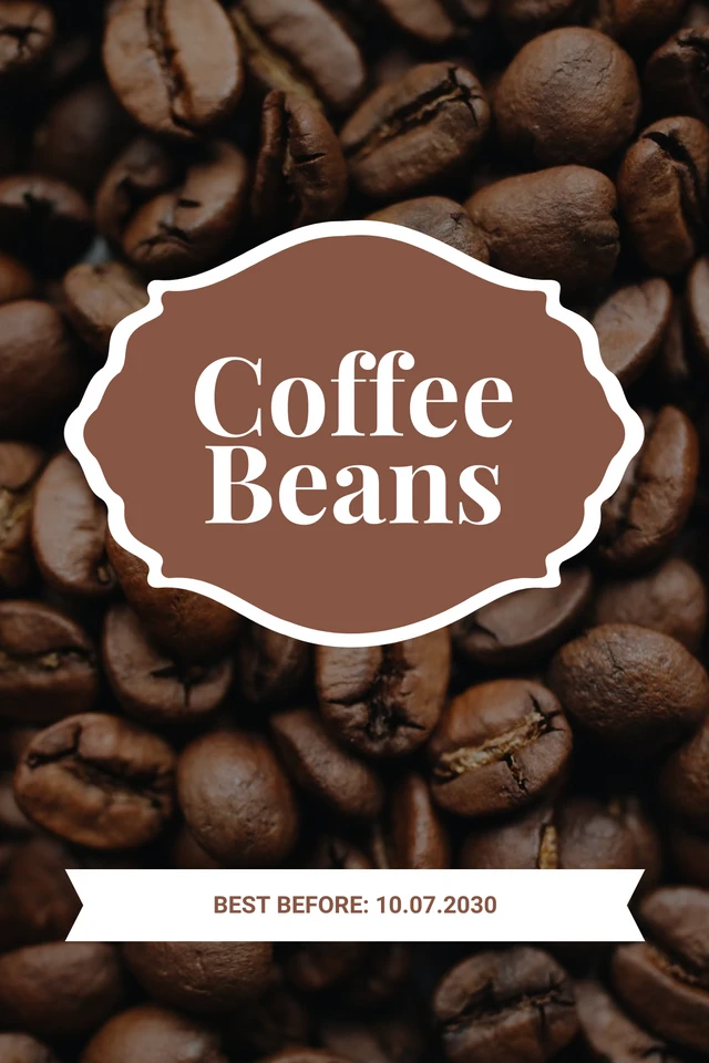 Dark Brown Simple Photo Coffee Bean Storage Label Template