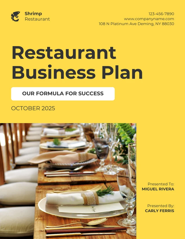 Yellow And White Modern Minimalist Shrimp Restaurant Succession Plan - Page 1
