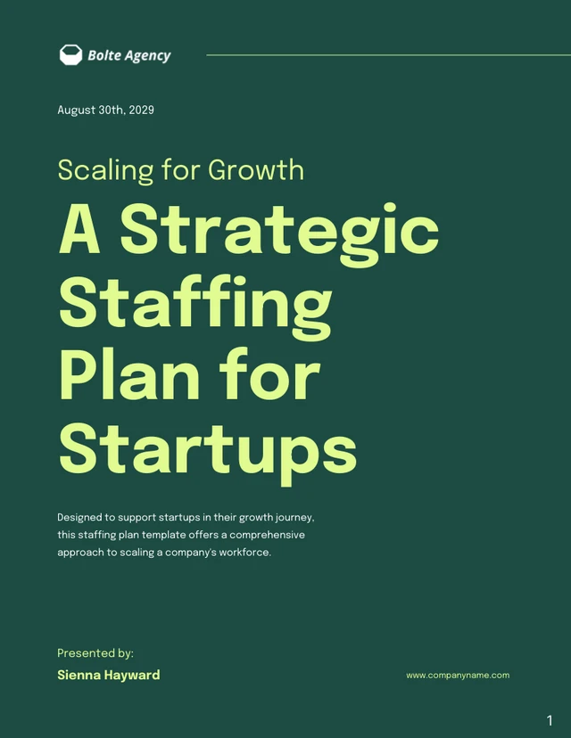 Green Minimalist Staffing Plan for Startups Presentation - Page 1