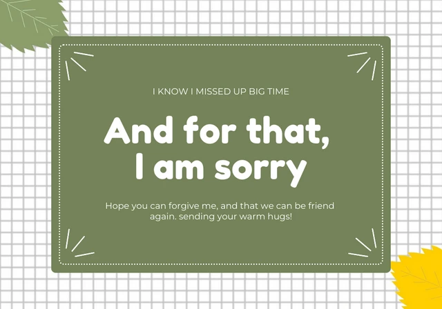 Light Grey And Green Minimalist Grid Apology Card Template