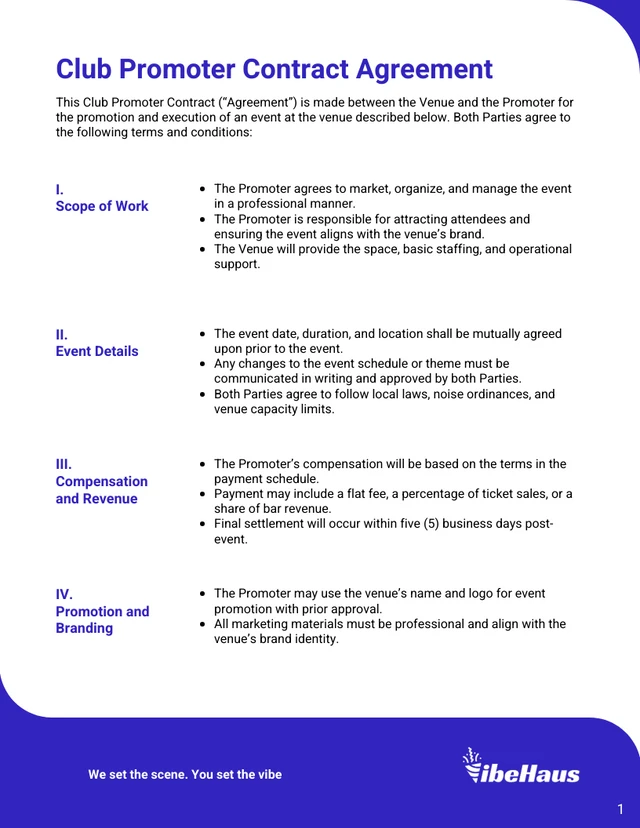 Club Promoter Contract Template - page 1