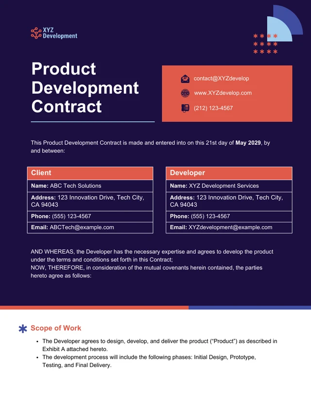 Product Development Contract Template - Page 1