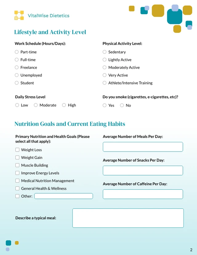 Nutrition Intake Form Template - Seite 2