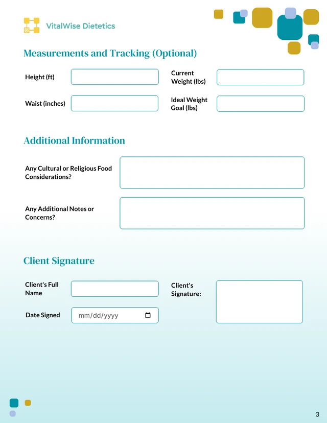 Nutrition Intake Form Template - Seite 3