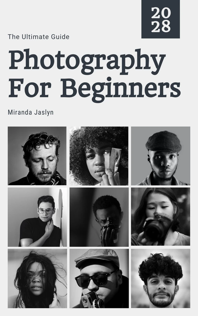 Plantilla de portada de libro de collage de fotografía minimalista gris claro