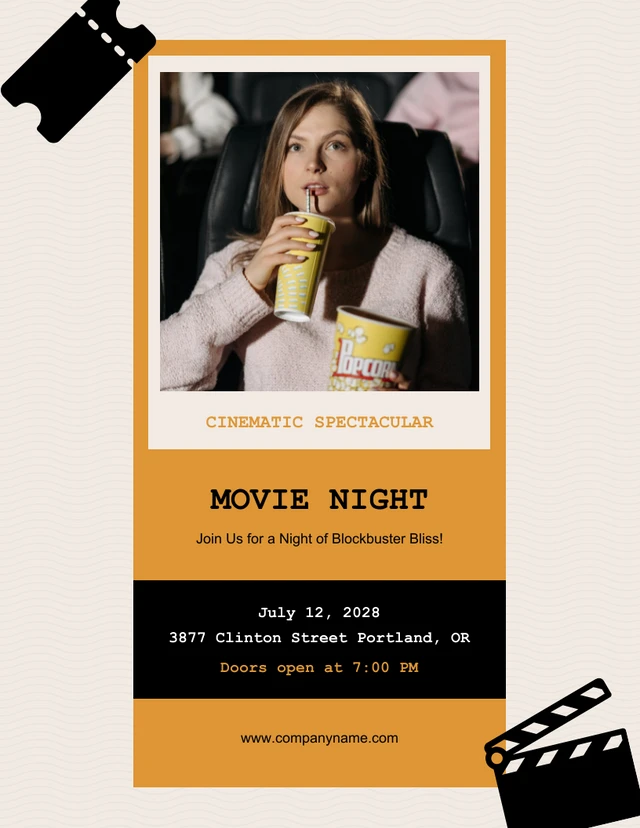 Simple Yellow and Cream Movie Night Invitation Template