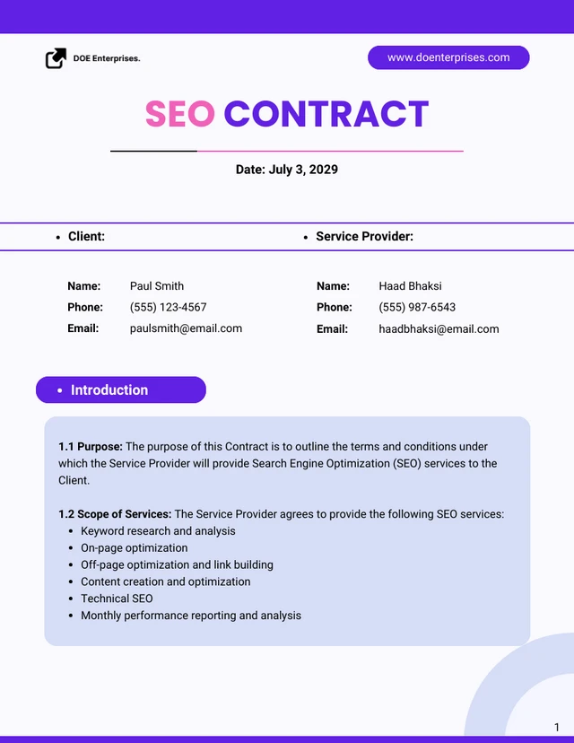 SEO Contract Template - Seite 1