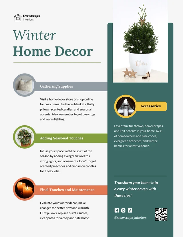 Plantilla infográfica de decoración del hogar de invierno