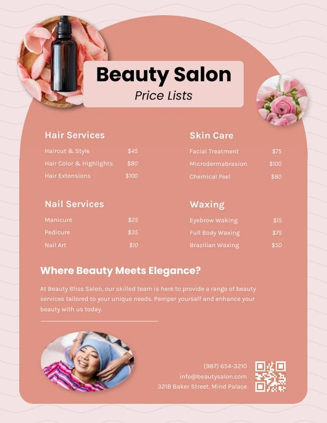 Pink and Peach Beauty Salon Price Lists Template