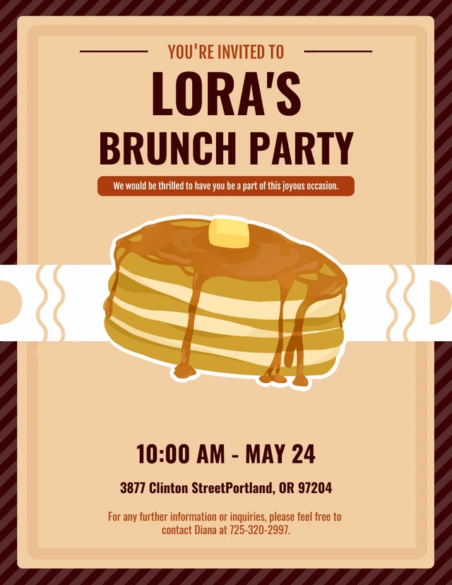 Brown Cheerful Playful Illustration Pancake Brunch Party Invitation Template