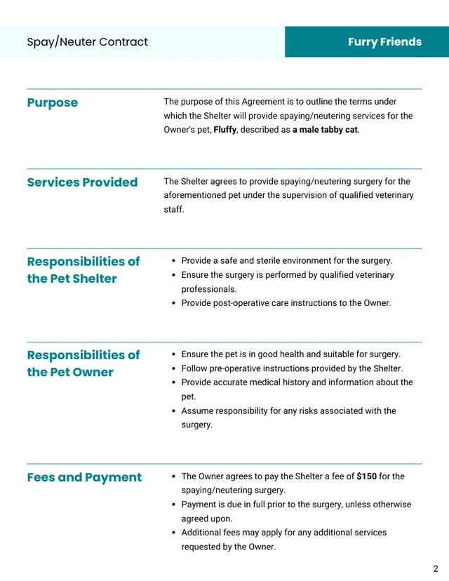 Spay/Neuter Contract Template - Pagina 2