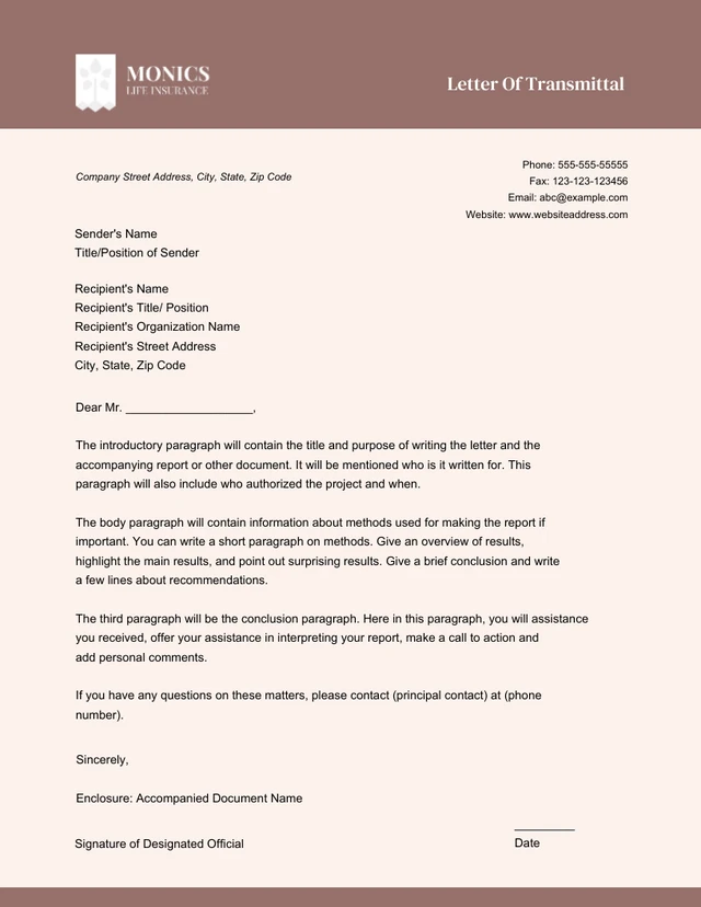 Minimalist Brown and Beige Transmittal Letter Template