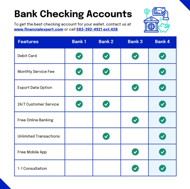 Green and Blue Bank Comparison Chart template