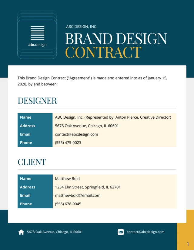 Brand Design Contract Template - Pagina 1