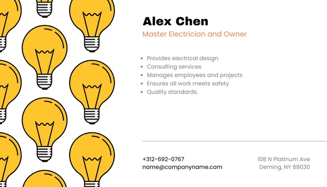 Fun Orange Lamp Business Card Electrician - Seite 2
