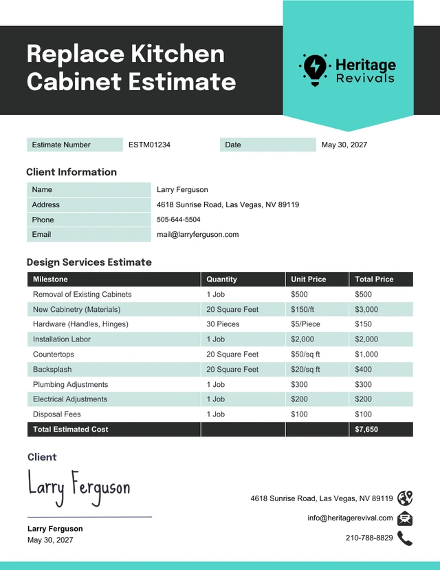 Plantilla de estimación para reemplazar gabinetes de cocina