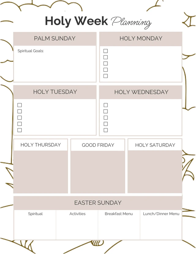 Brown and White Holy Week Planning Template
