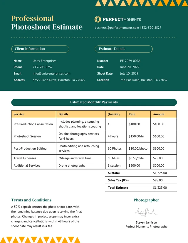 Professional Photoshoot Estimate Template