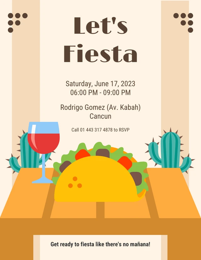 Beige Modern Playful Illustration Celebrate Fiesta Invitation Template