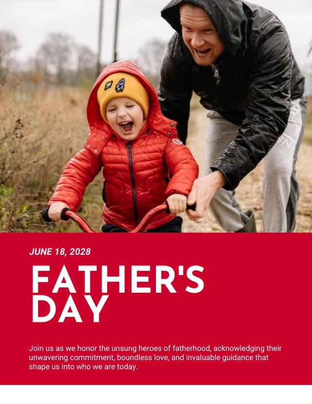 Red And White Minimalist Photo Fathers Day Poster Template