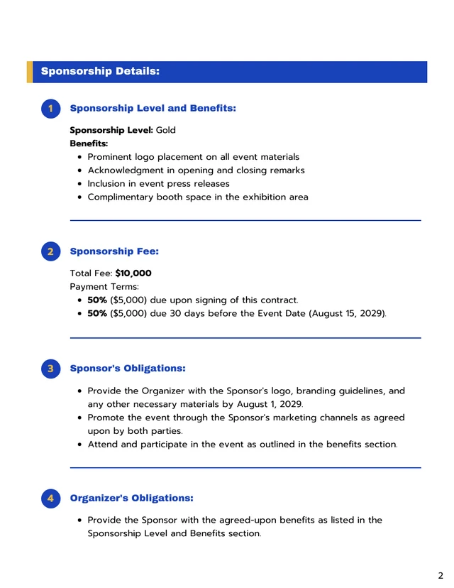 Event Sponsorship Contract Template - page 2