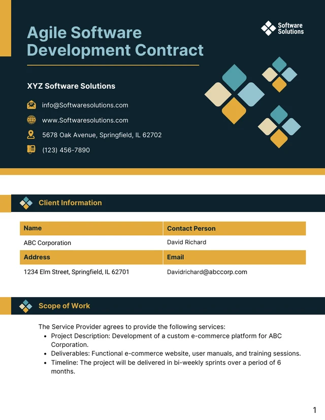 Agile Software Development Contract Template - Seite 1