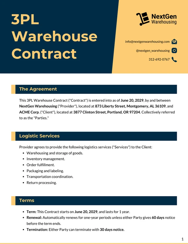 3PL Warehouse Contract Template - صفحة 1