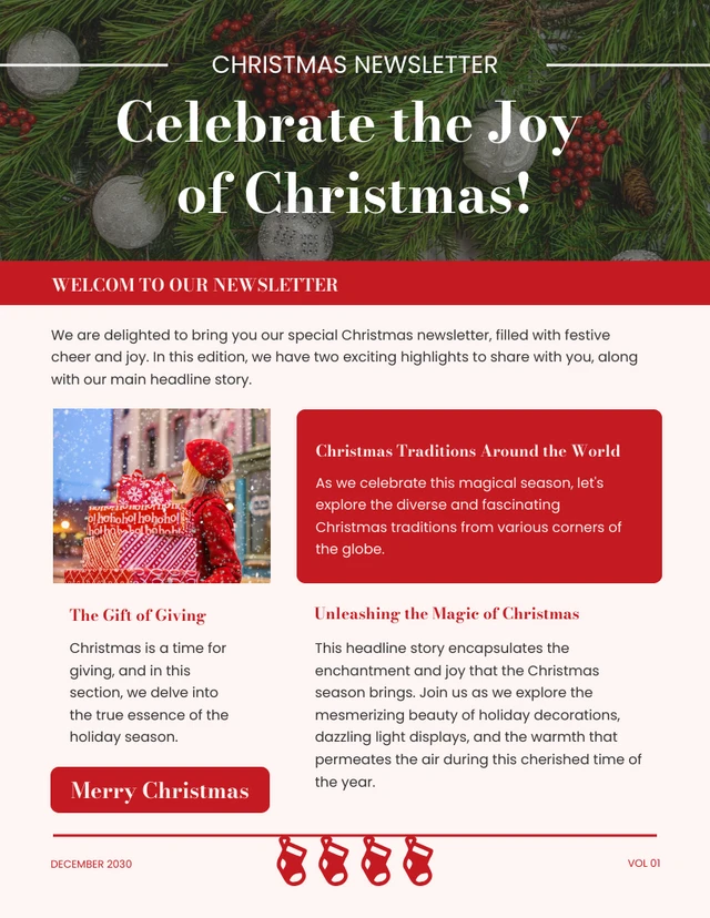 Red And White Simple Christmas Newsletter - Page 1