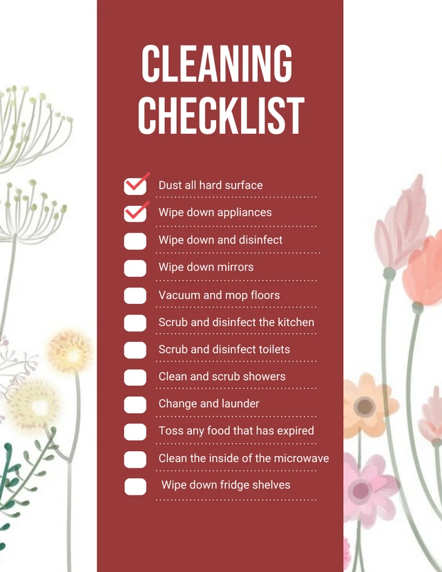 White And Red Simple Aesthetic Cleaning Checklist Template