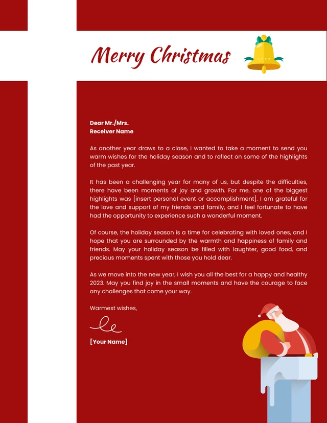 Red And White Simple Illustration Merry Christmas Letterhead Template