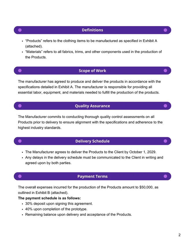 Clothing Manufacturing Contract Template - Página 2