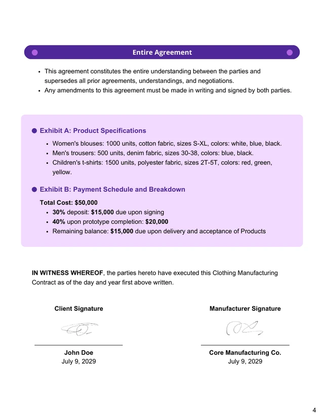 Clothing Manufacturing Contract Template - Pagina 4