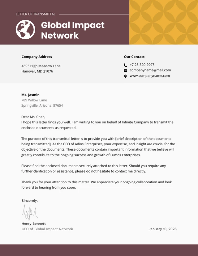 Brown and yellow pattern Transmittal Letter Template