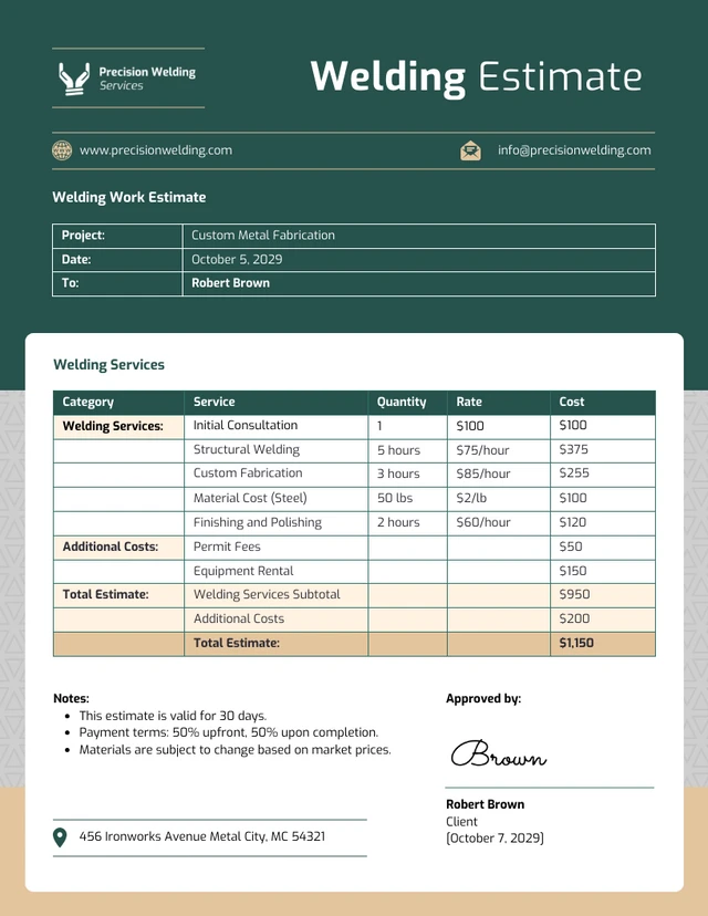 Welding Estimate Template - Venngage