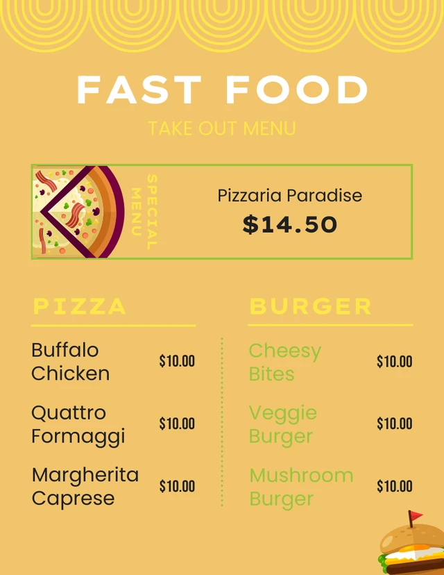 Orange And Red Pattern Fast Food Take Out Menu Template
